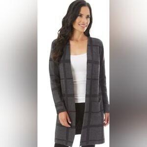 Apt.9 Gray Plaid Open Front Cardigan Size S/M B3